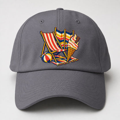British Seaside Deckchair Windbreak And Ice Cream Uk Culture Heritage Baseball Cap – Grey