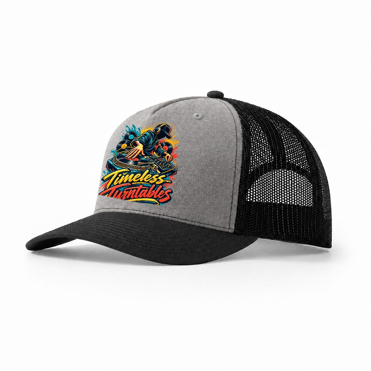 Timeless Turntables Music Instruments Trucker Hat – Grey Black
