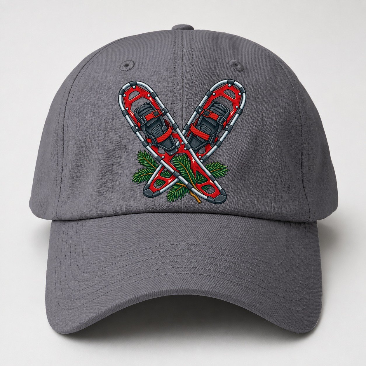 Modern Aluminum Snowshoes And Balsam Bough Canada Cultural Icons Baseball Cap – Grey