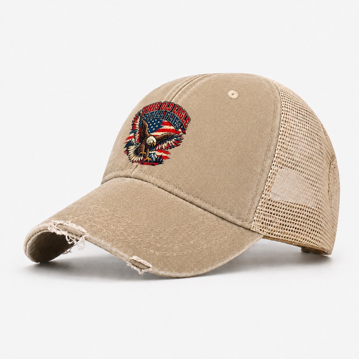 This Old Eagle Still Flies Old Man Strong Washed Trucker Hat – Khaki