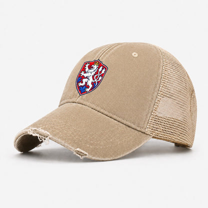 Czech Republic Minimal Emblem Country Logos Washed Trucker Hat – Khaki