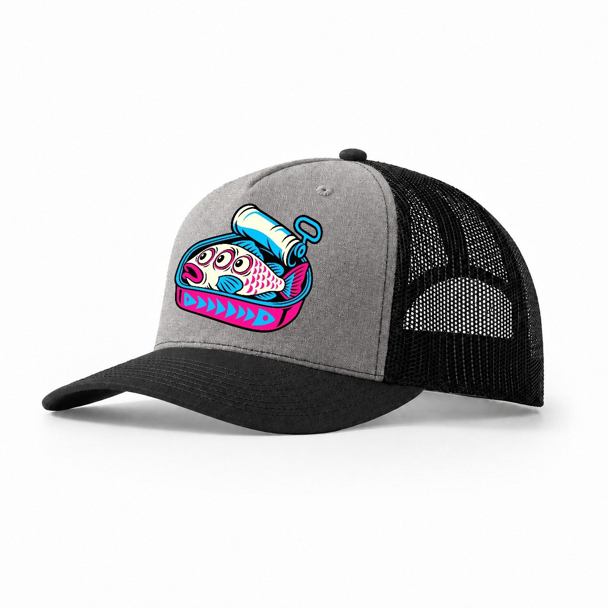 Three Eyed Sardine Tin Crazy Styles Trucker Hat – Grey Black