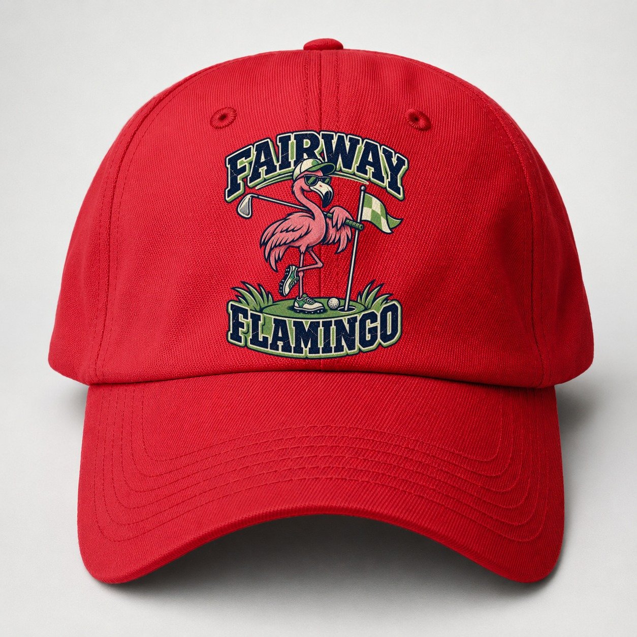 Fairway Flamingo Golf Life Baseball Cap – Red