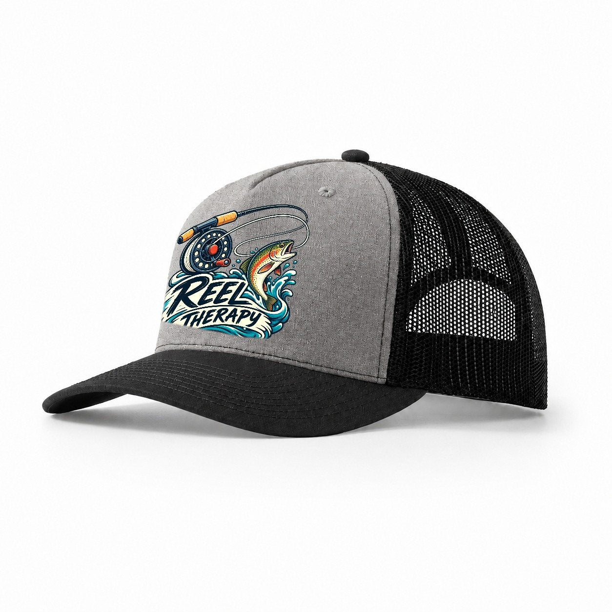 Reel Therapy Fishing Elegant Trucker Hat – Grey Black