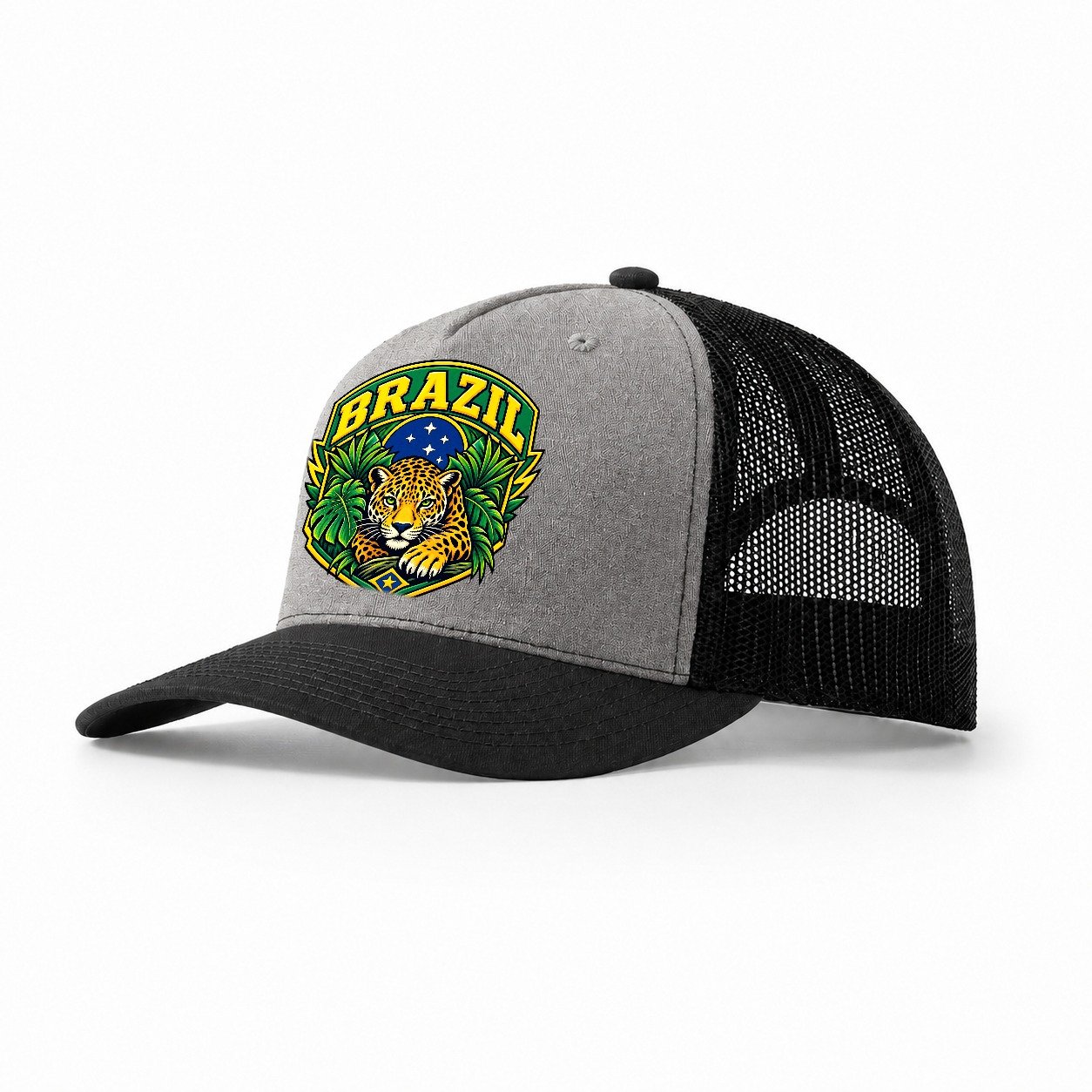 Brazil Retro Badge Country Logos Trucker Hat – Grey Black