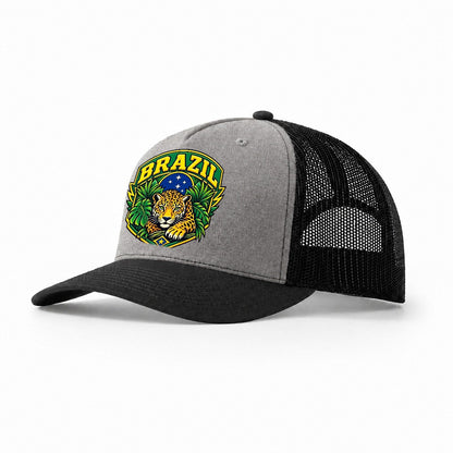 Brazil Retro Badge Country Logos Trucker Hat – Grey Black