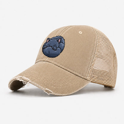 British Shorthair Sleeping Peeking Cats Washed Trucker Hat – Khaki