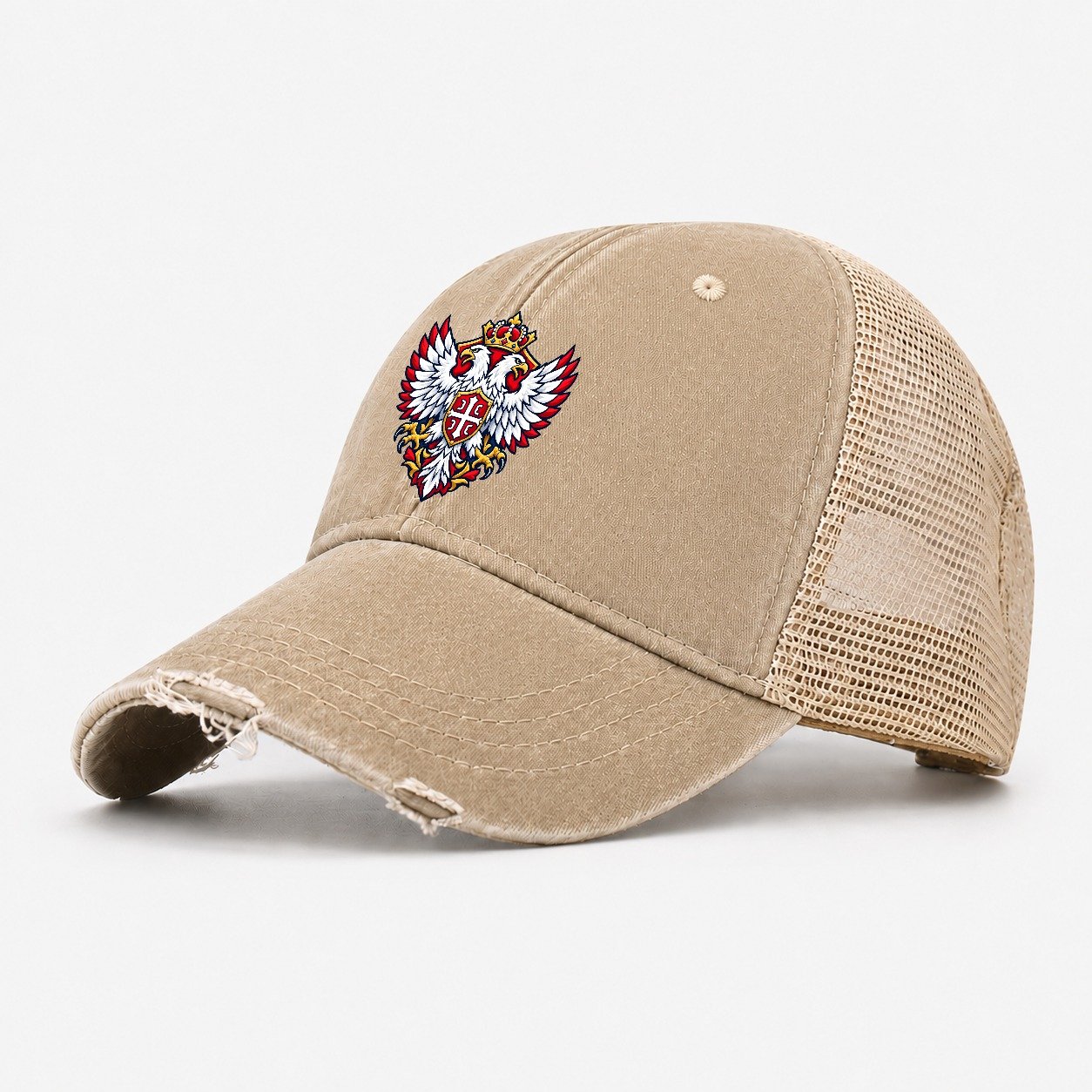 Serbia Minimal Emblem Country Logos Washed Trucker Hat – Khaki