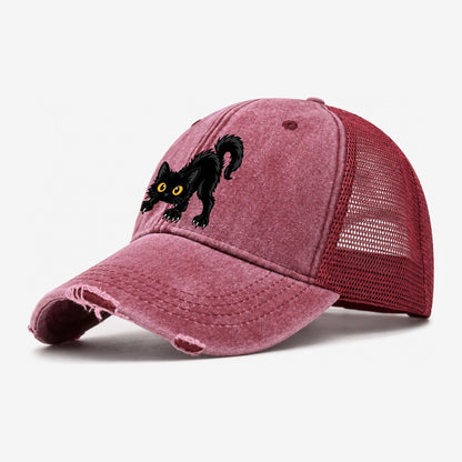 Bombay Arched Back Peeking Cats Washed Trucker Hat – Wine Red