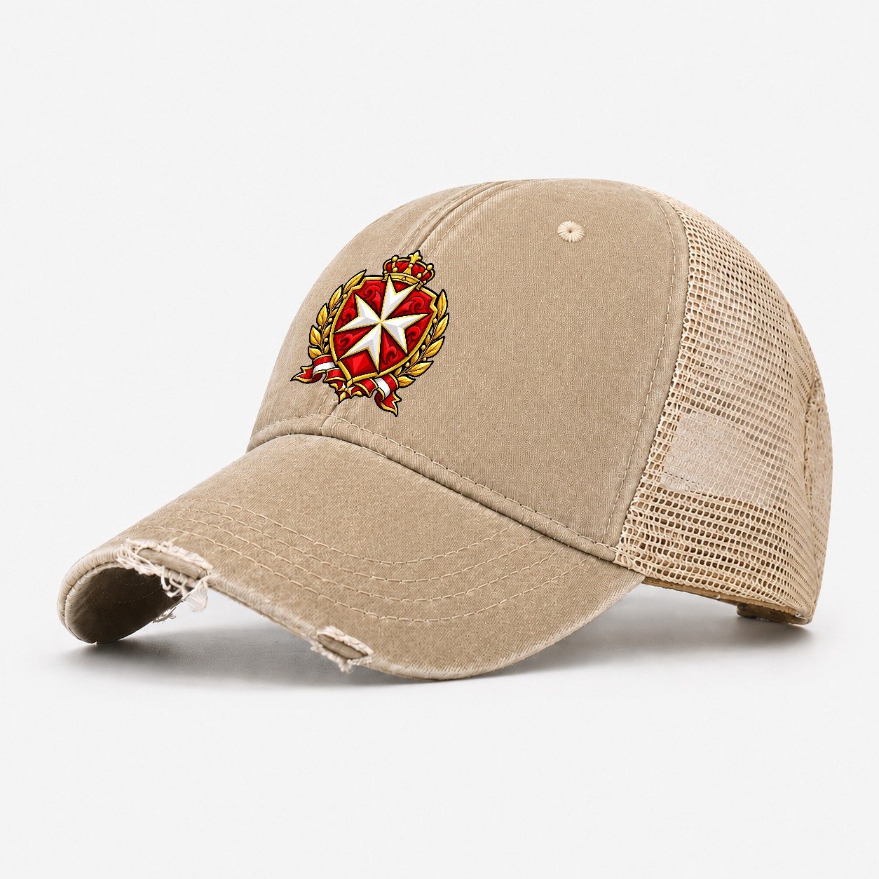 Malta Minimal Emblem Country Logos Washed Trucker Hat – Khaki