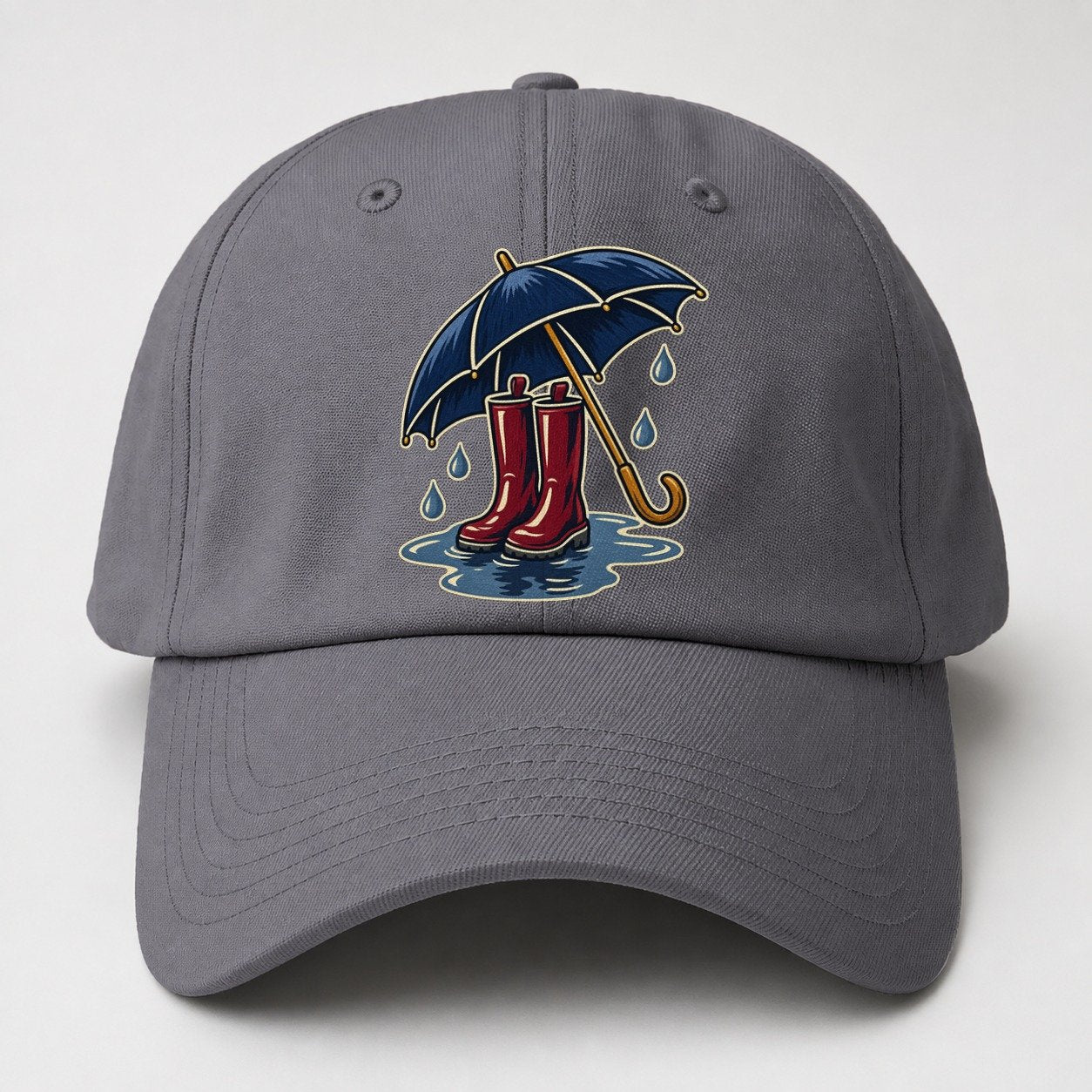 Rainy Day Umbrella And Wellington Boots Uk Culture Heritage Baseball Cap – Grey