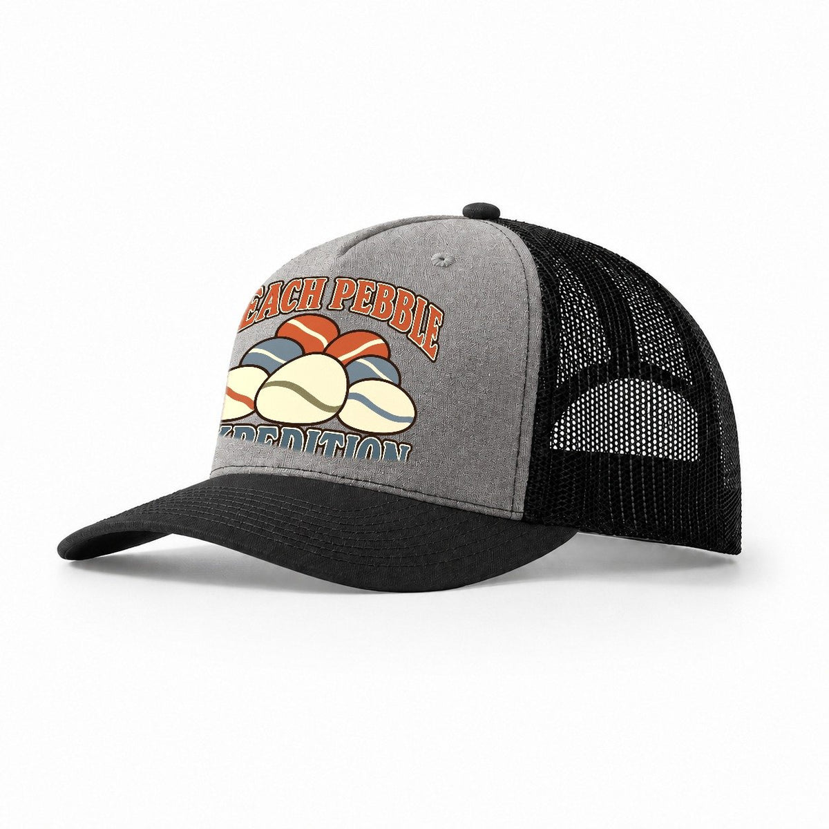 Beach Pebble Expedition Rocks And Minerals Trucker Hat – Grey Black