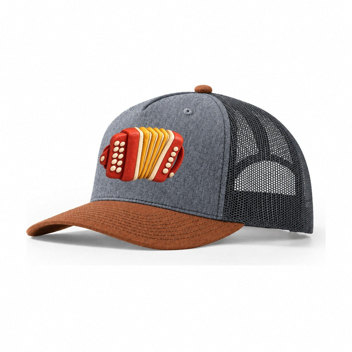 Accordion Bellows Trucker Hat – Heather Grey Rust Charcoal