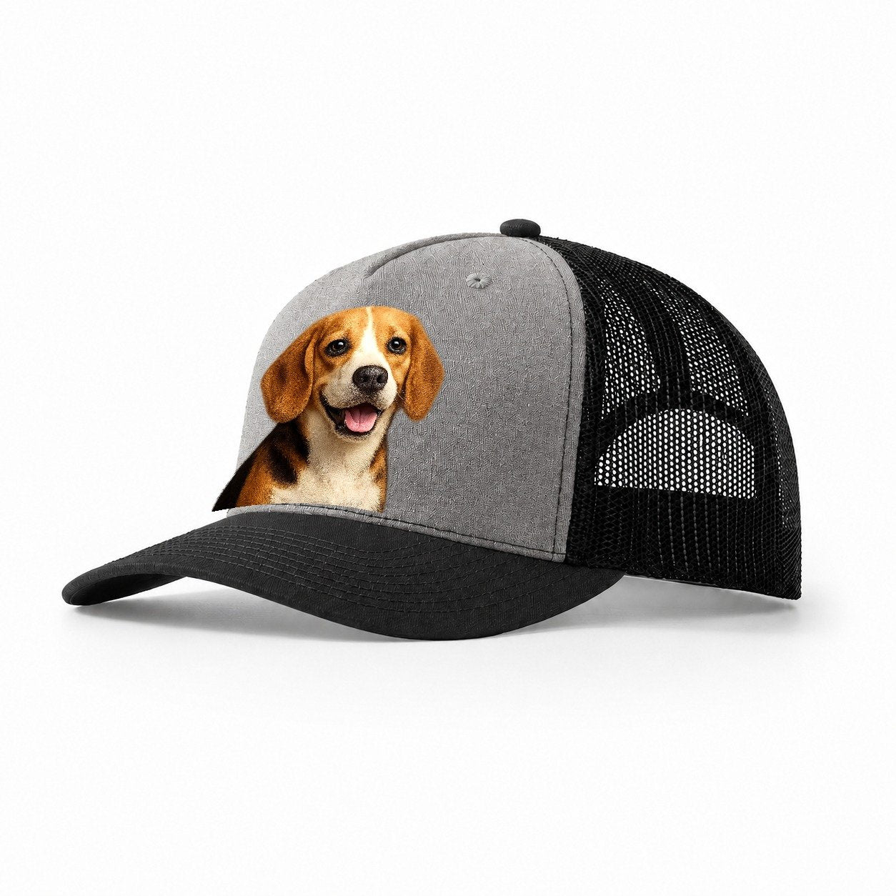 Beagle Portrait Trucker Hat – Grey Black