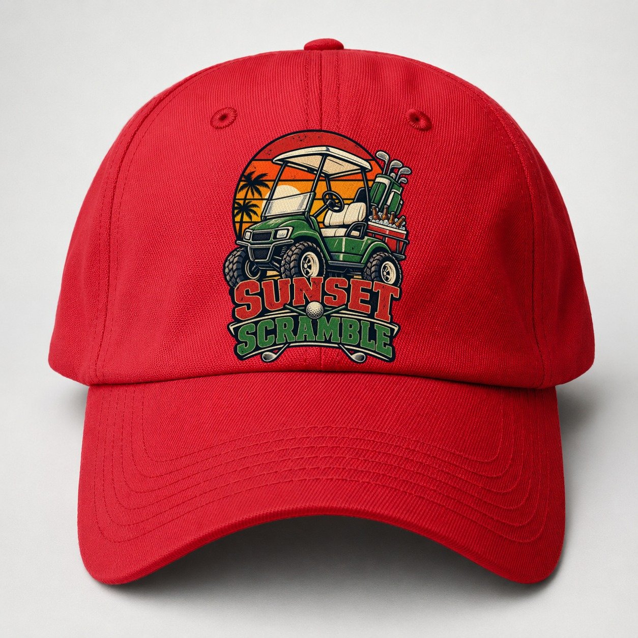 Sunset Scramble Golf Life Baseball Cap – Red