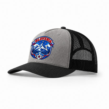 Slovenia Retro Badge Country Logos Trucker Hat – Grey Black