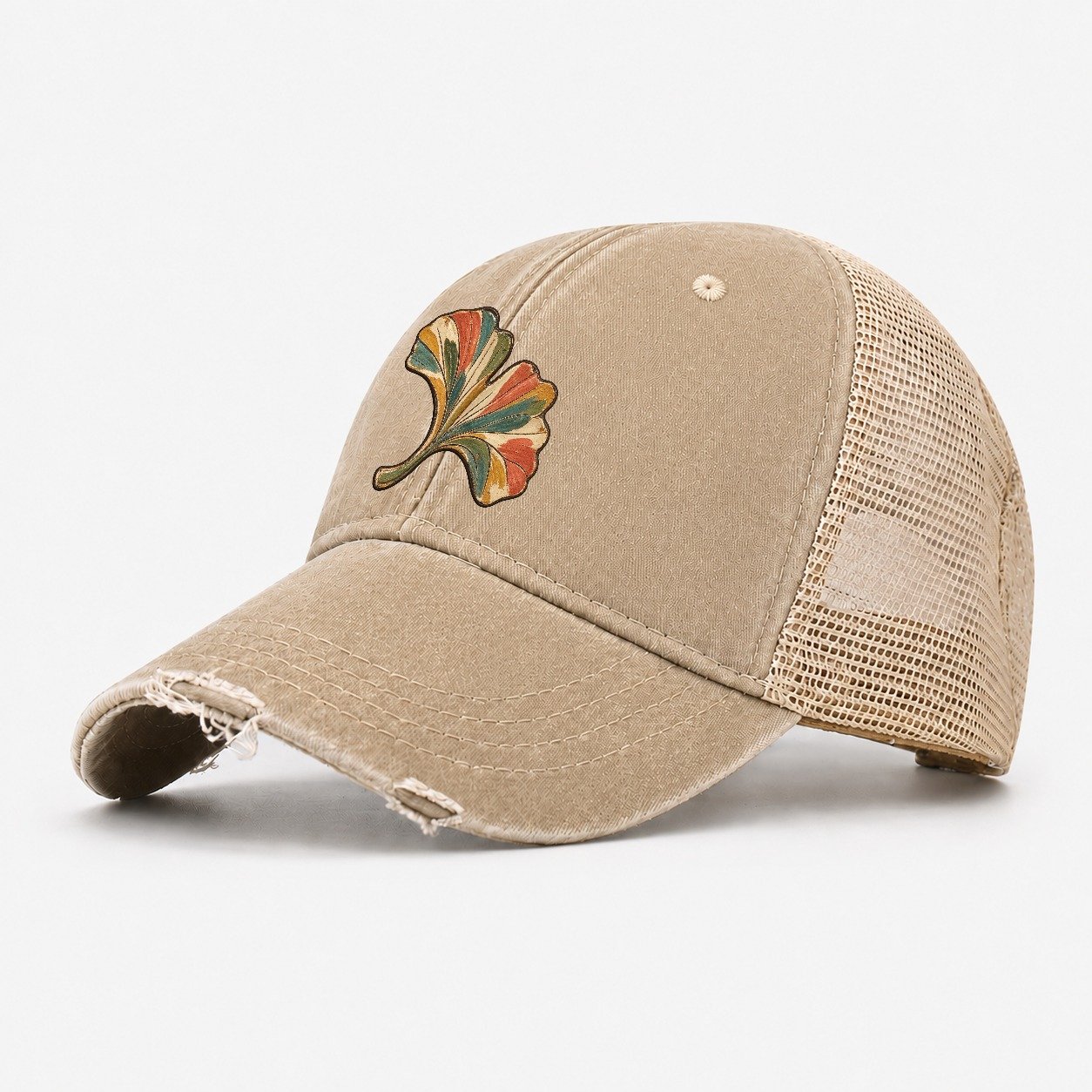 Single Ginkgo Rest Gentle Wild Washed Trucker Hat – Khaki