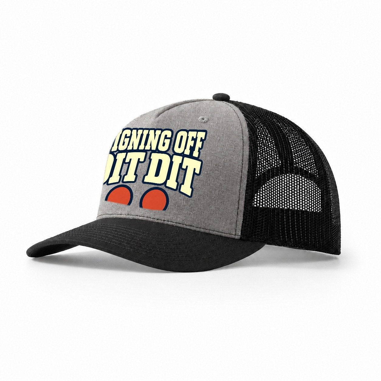 Signing Off Dit Dit Amateur Radio Trucker Hat – Grey Black