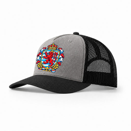 Luxembourg Heraldic Crest Country Logos Trucker Hat – Grey Black
