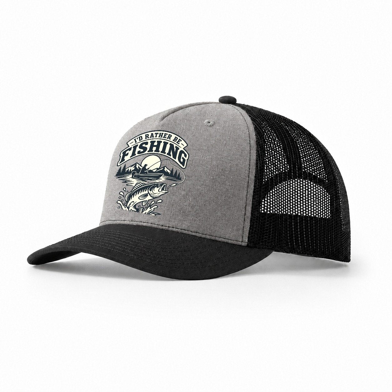 Rather Be Fishing Fishing Elegant Trucker Hat – Grey Black