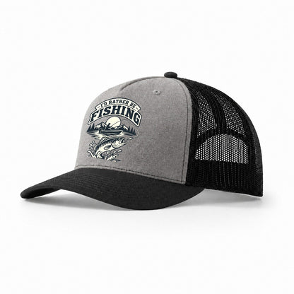 Rather Be Fishing Fishing Elegant Trucker Hat – Grey Black