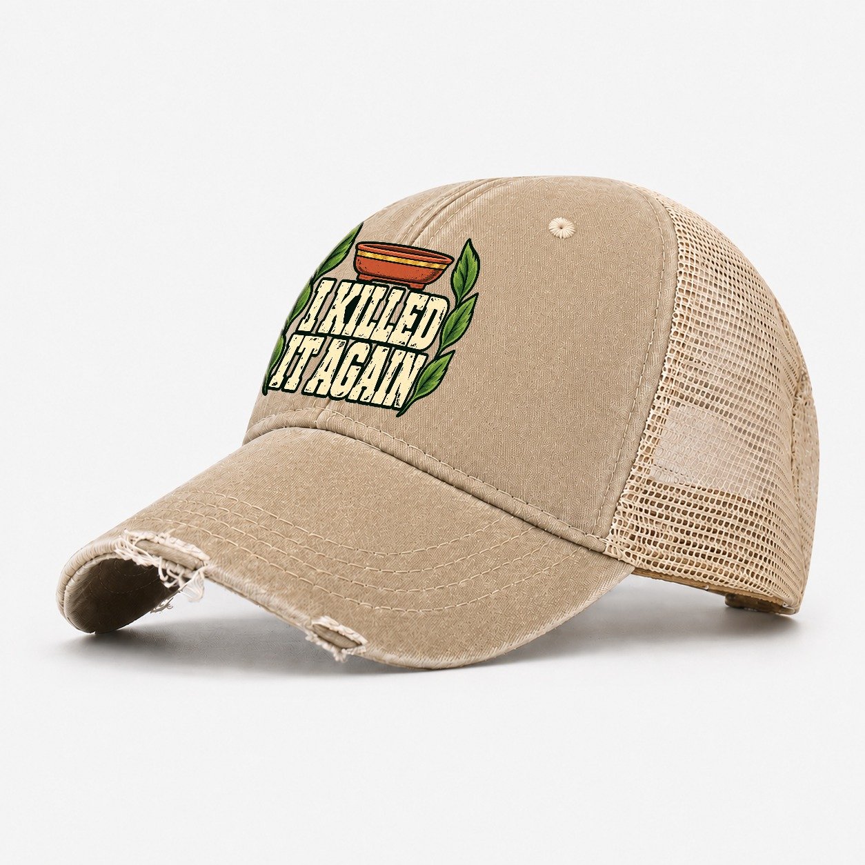 I Killed It Again Bonsai Washed Trucker Hat – Khaki