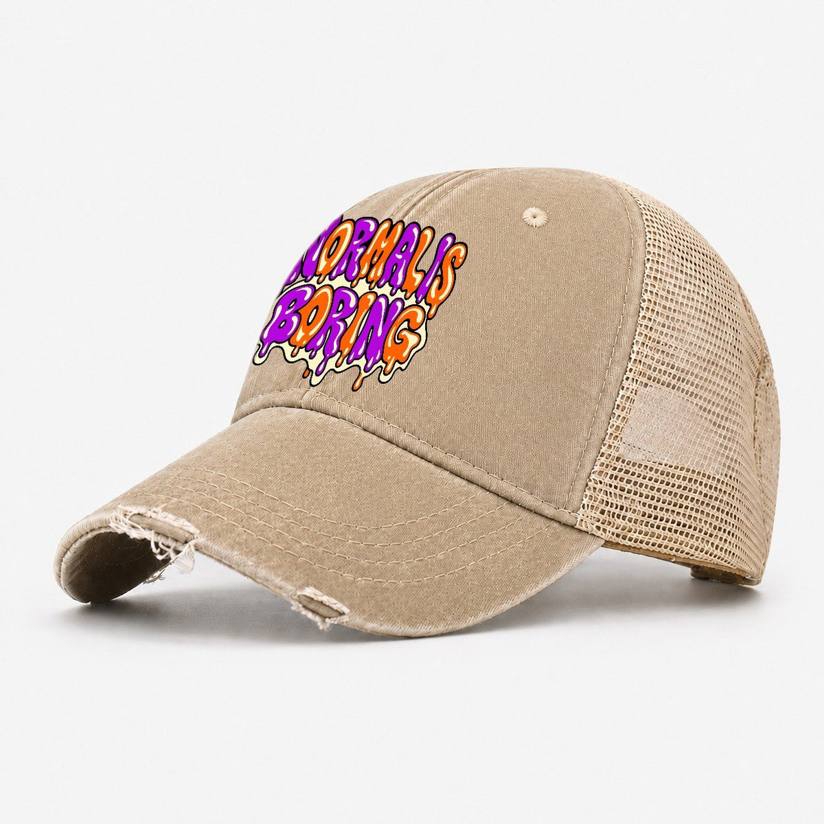 Normal Is Boring Crazy Styles Washed Trucker Hat – Khaki
