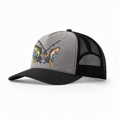Crossed Rods Fishing Elegant Trucker Hat – Grey Black