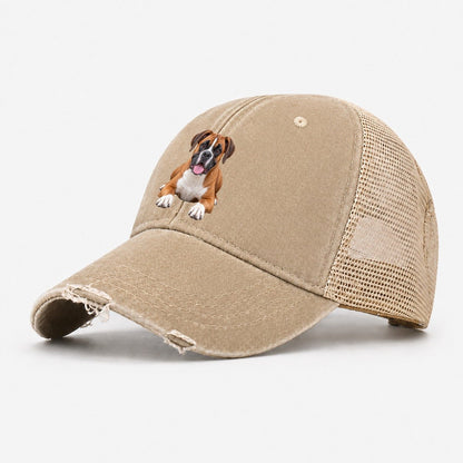 Boxer Lying Down Top Breeds Washed Trucker Hat – Khaki