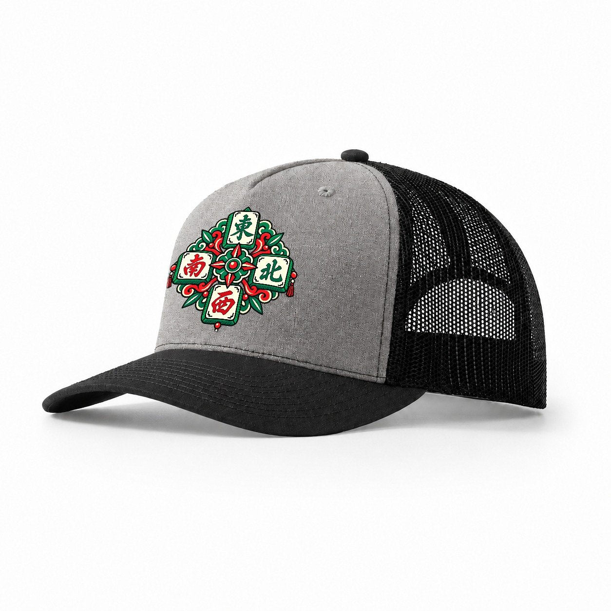 Four Winds Mahjong Game Night Trucker Hat – Grey Black
