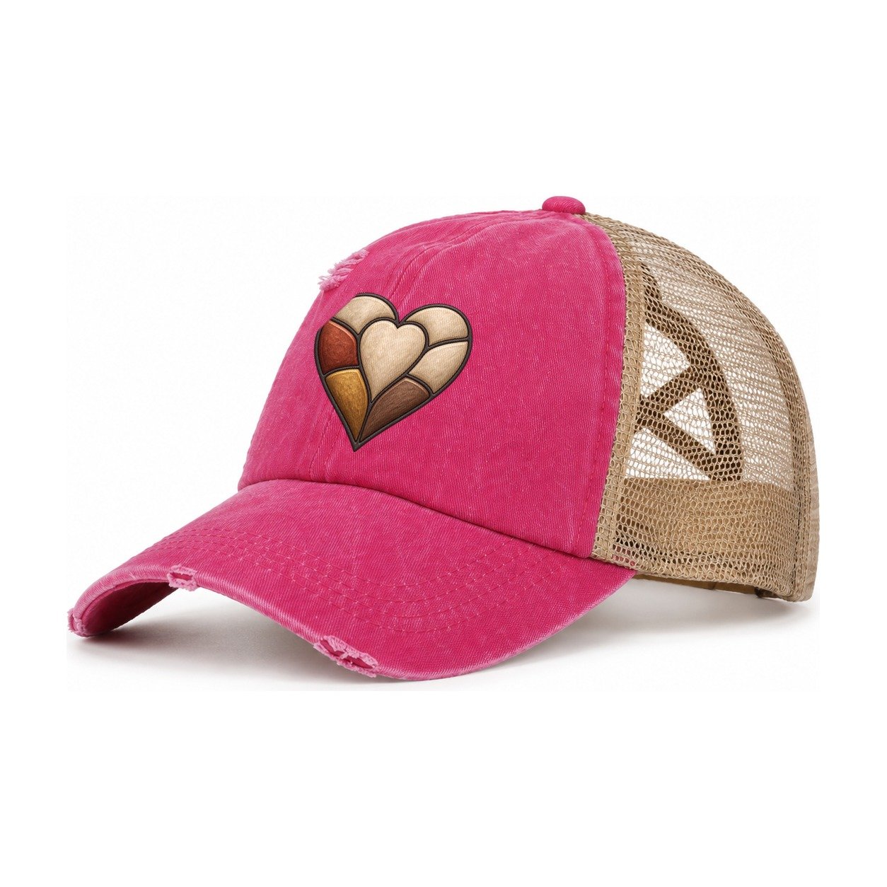 The Patchwork Heart Sewing And Quilting Women's Ponytail Trucker Hat – Raspberry Khaki