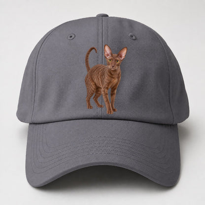 Cornish Rex Standing Three Quarter Realistic Cat Portrait Baseball Cap – Grey