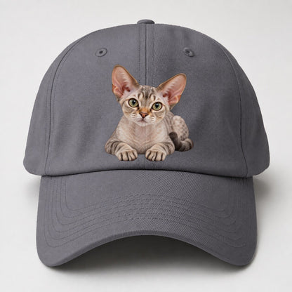 Devon Rex Reclining Paws Forward Realistic Cat Portrait Baseball Cap – Grey