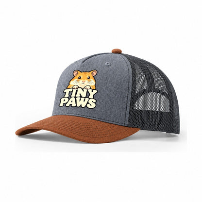 Tiny Paws Small Pet Logos Trucker Hat – Heather Grey Rust Charcoal