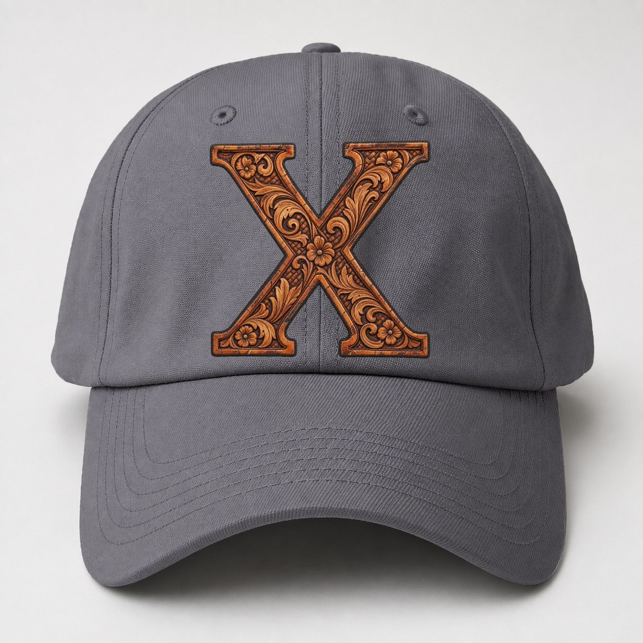 Tooled Leather X Monogram Baseball Cap – Grey