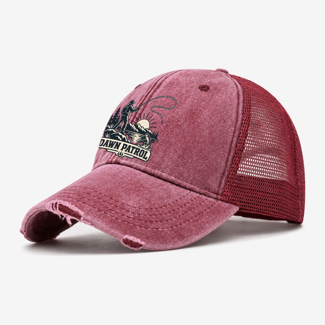 Dawn Patrol Angler Fishing Elegant Washed Trucker Hat – Wine Red