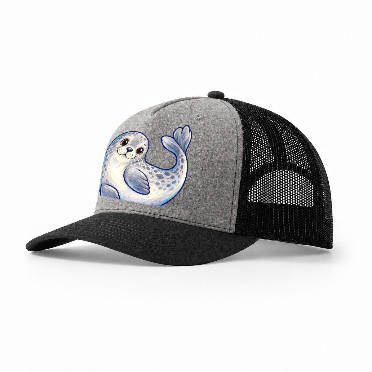 Seal Side Roll Sea Sprite Trucker Hat – Grey Black