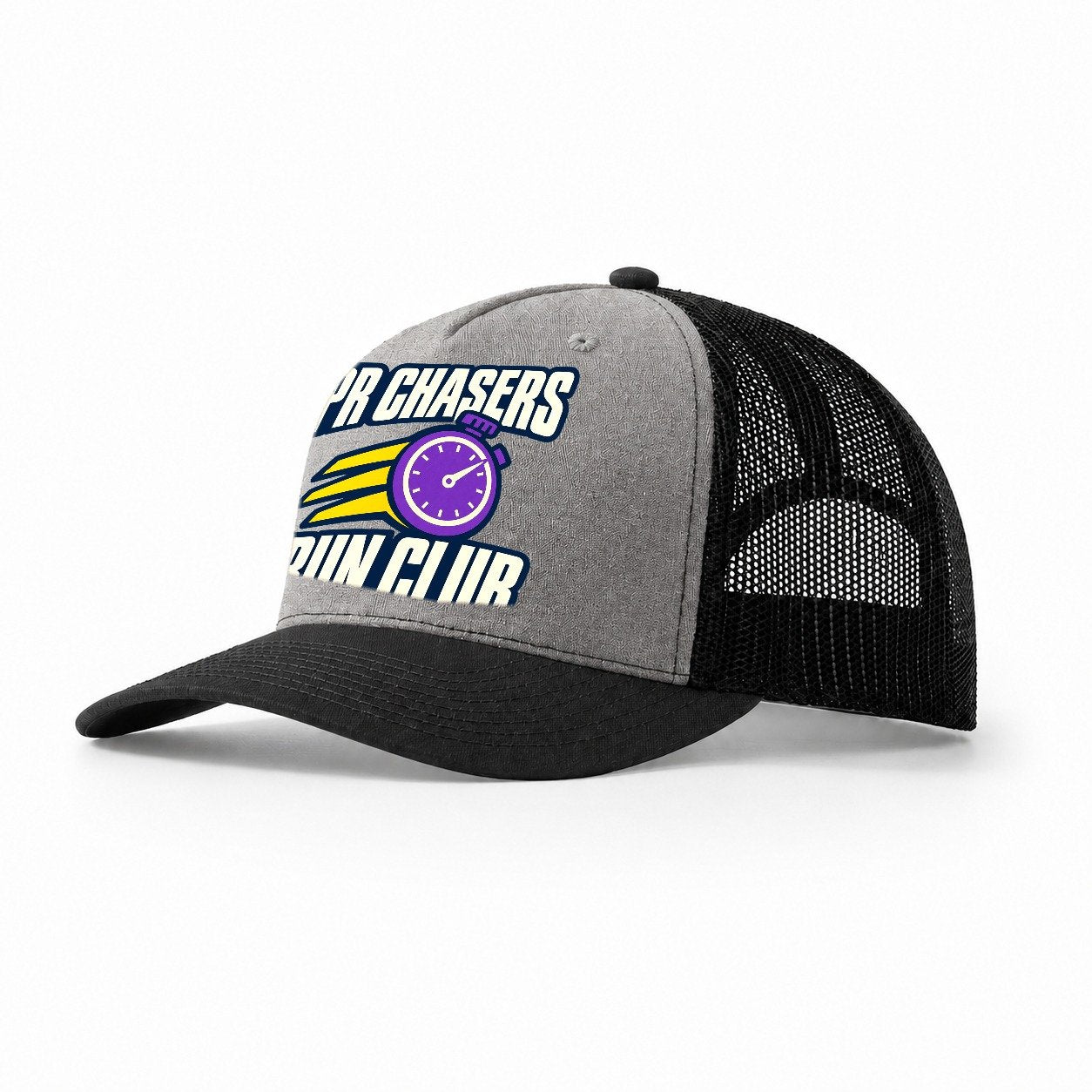 Pr Chasers Run Club 90S Running Clubs Trucker Hat – Grey Black