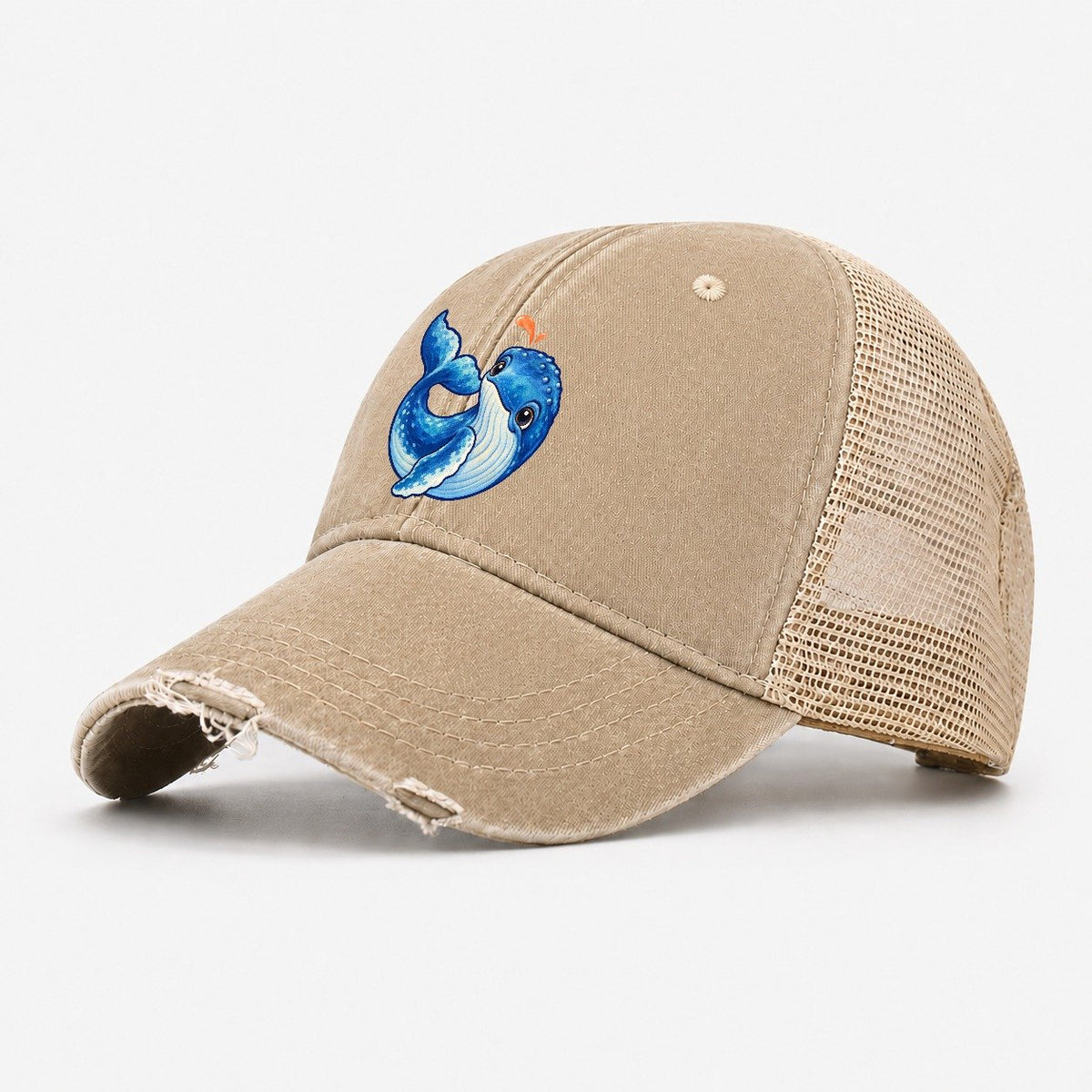 Humpback Whale Tail Curl Sea Sprite Washed Trucker Hat – Khaki