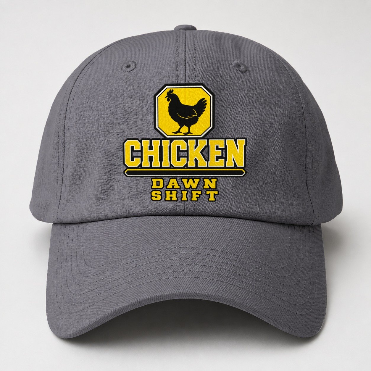 Chicken Dawn Shift Heavy Duty Baseball Cap – Grey