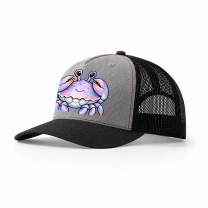 Crab Tucked Claw Hug Sea Sprite Trucker Hat – Grey Black