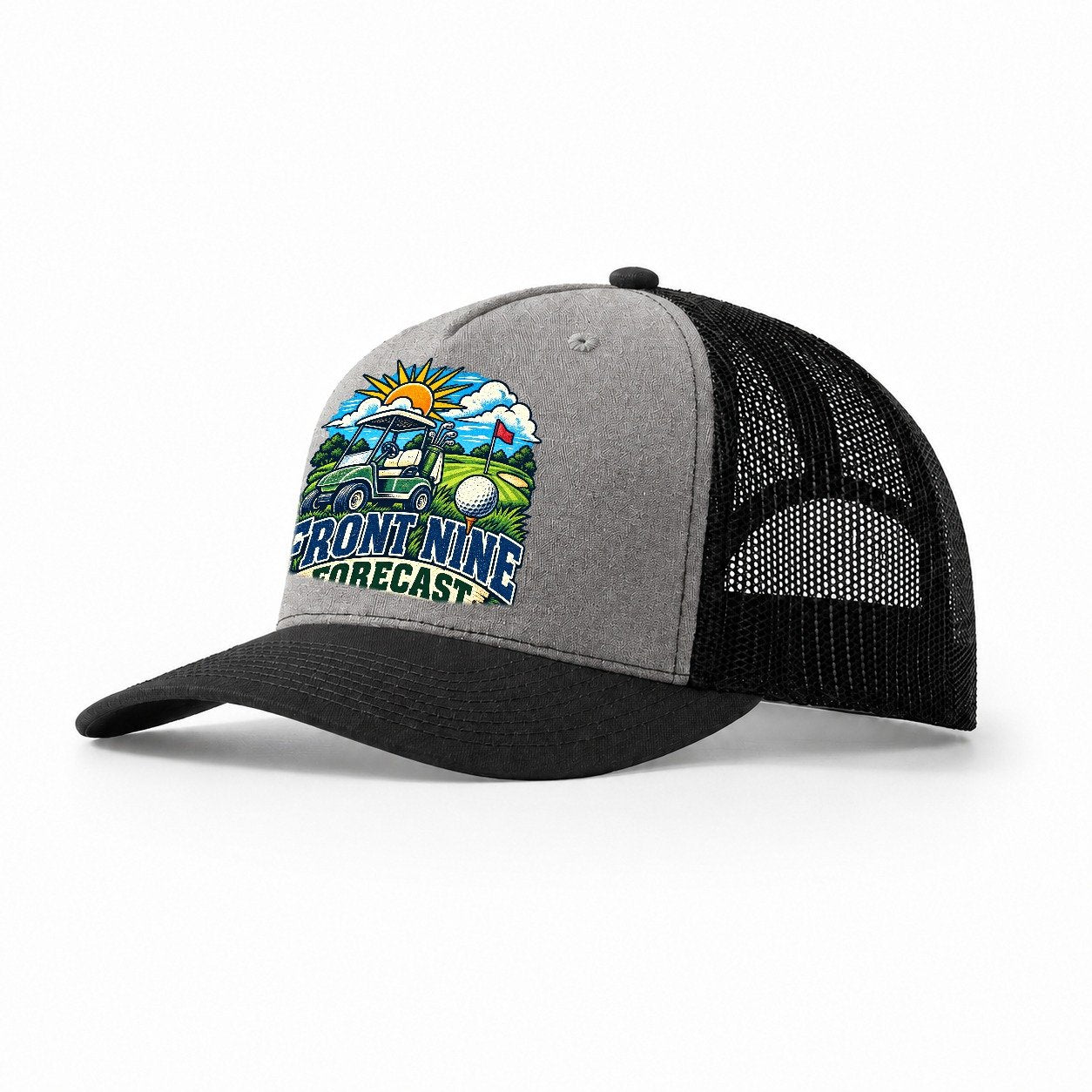 Front Nine Forecast Golf Life Trucker Hat – Grey Black