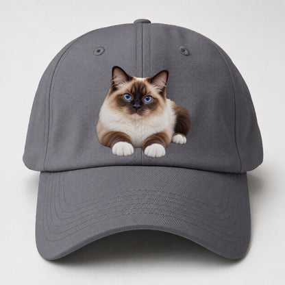 Birman Reclining Paws Forward Realistic Cat Portrait Baseball Cap – Grey