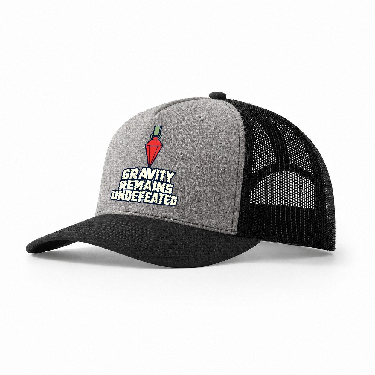 Gravity Remains Undefeated Rock Climbing Trucker Hat – Grey Black