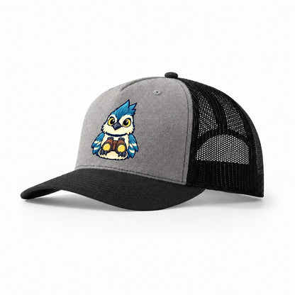 Jay With Binoculars Birdwatching Trucker Hat – Grey Black