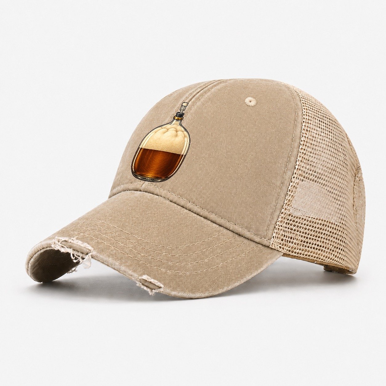 Carboy Of Fermenting Wort Homebrewing Washed Trucker Hat – Khaki