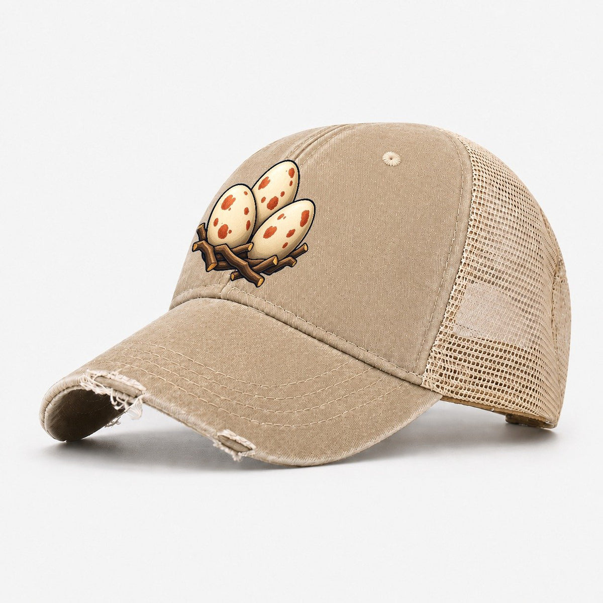 Nest Of Three Eggs Birdwatching Washed Trucker Hat – Khaki