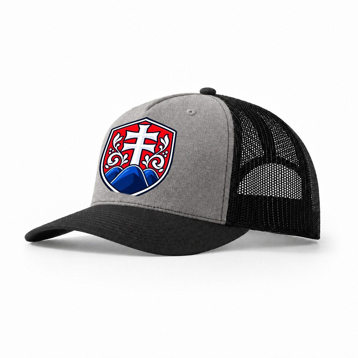 Slovakia Minimal Emblem Country Logos Trucker Hat – Grey Black