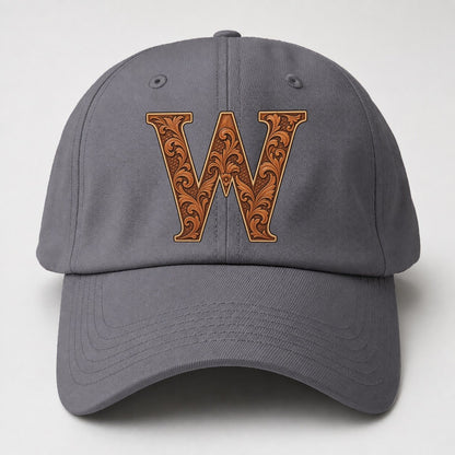 Tooled Leather W Monogram Baseball Cap – Grey
