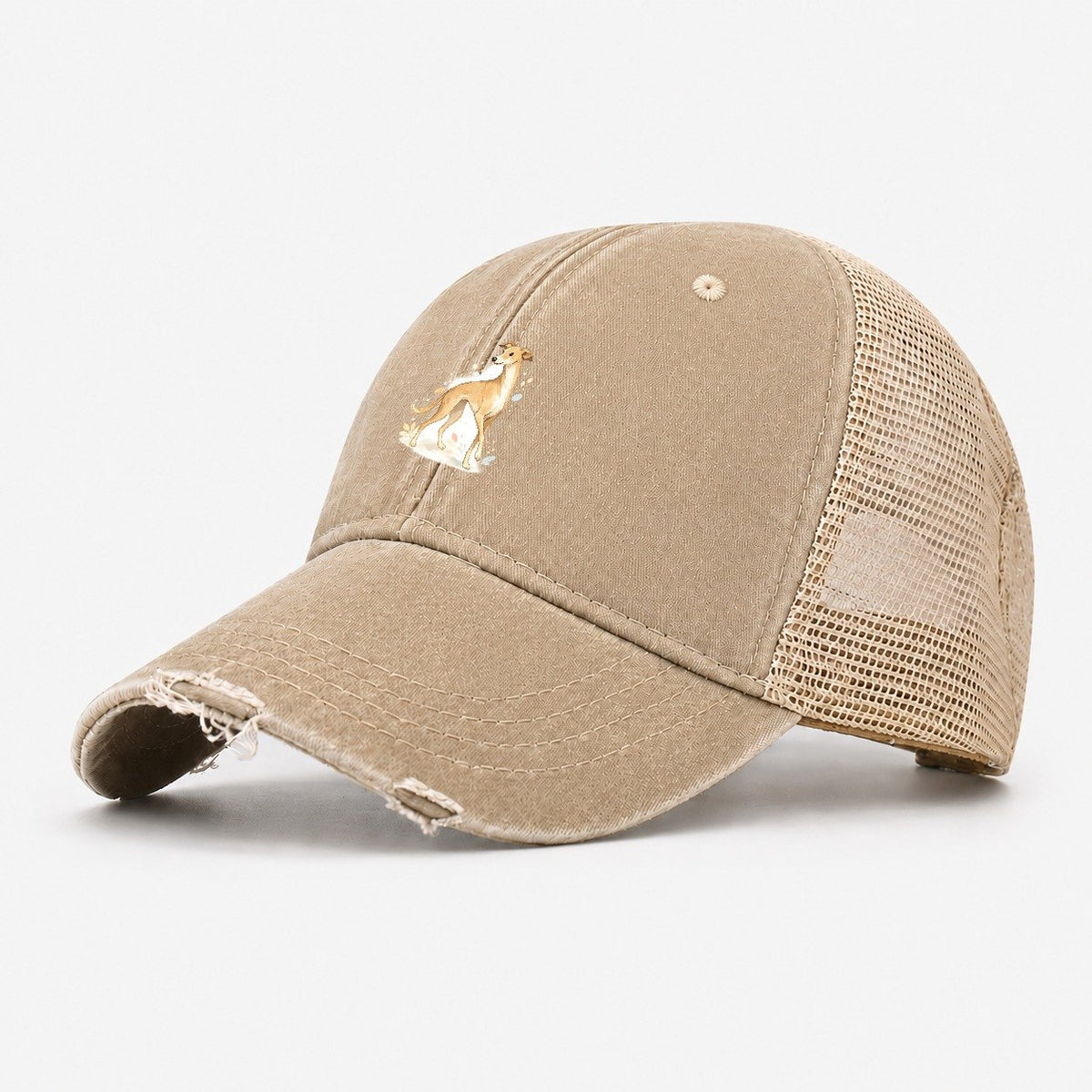 Watercolor Whippet Dog Washed Trucker Hat – Khaki